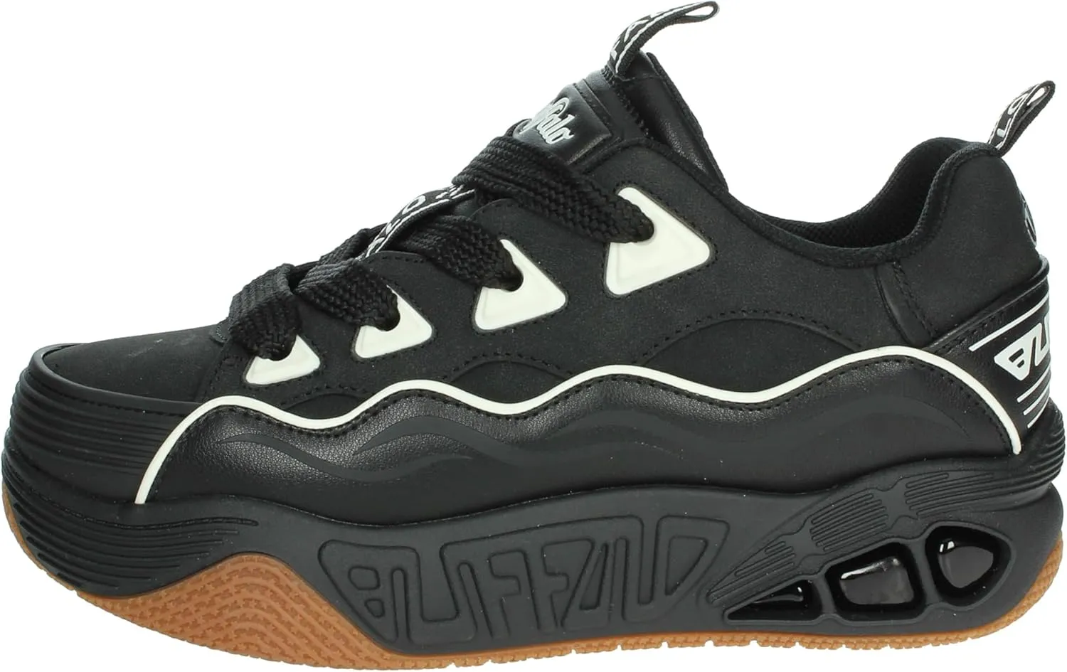 Buffalo Hero Skate - Black/White Faux Leather Width Normal