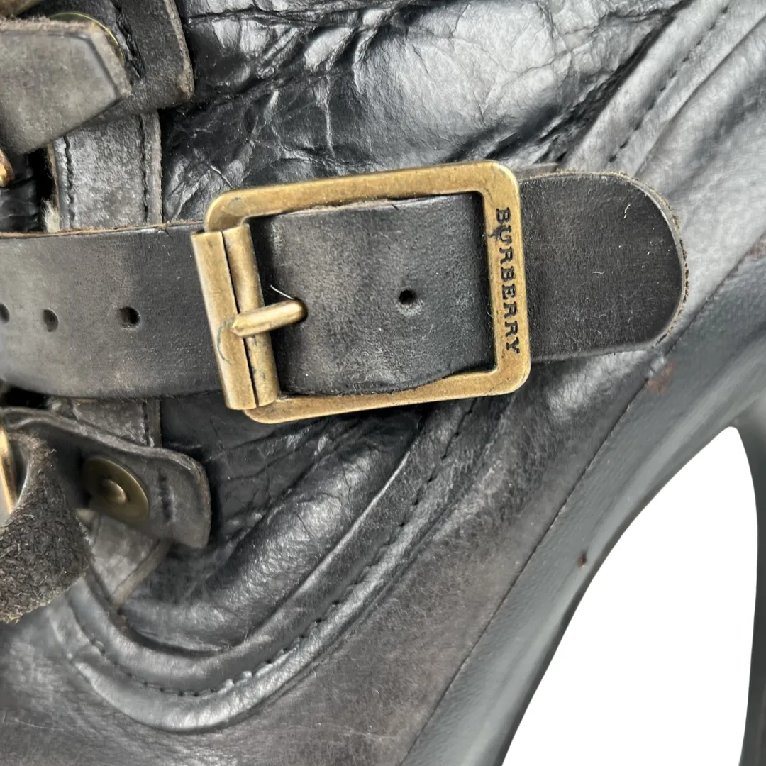 Burberry Prorsum Shearling Lined Black Leather Platform Ankle Boots