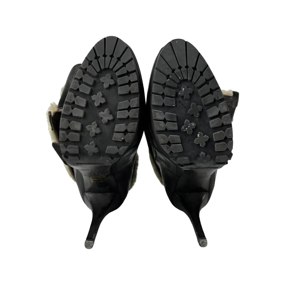 Burberry Prorsum Shearling Lined Black Leather Platform Ankle Boots