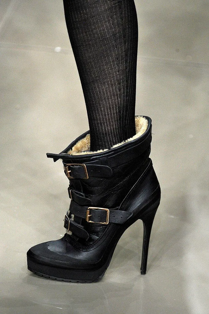 Burberry Prorsum Shearling Lined Black Leather Platform Ankle Boots