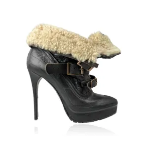 Burberry Prorsum Shearling Lined Black Leather Platform Ankle Boots