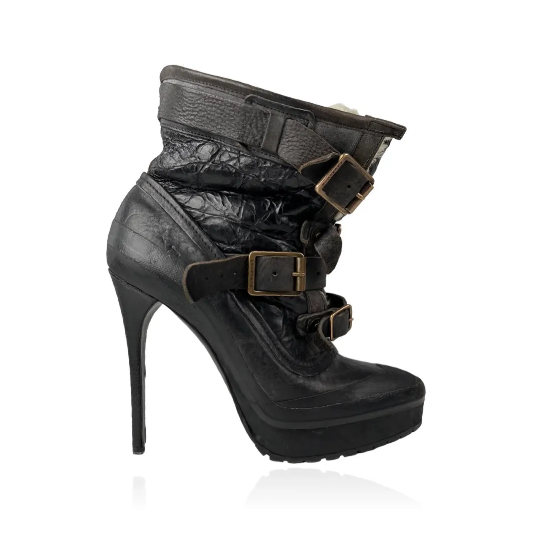 Burberry Prorsum Shearling Lined Black Leather Platform Ankle Boots
