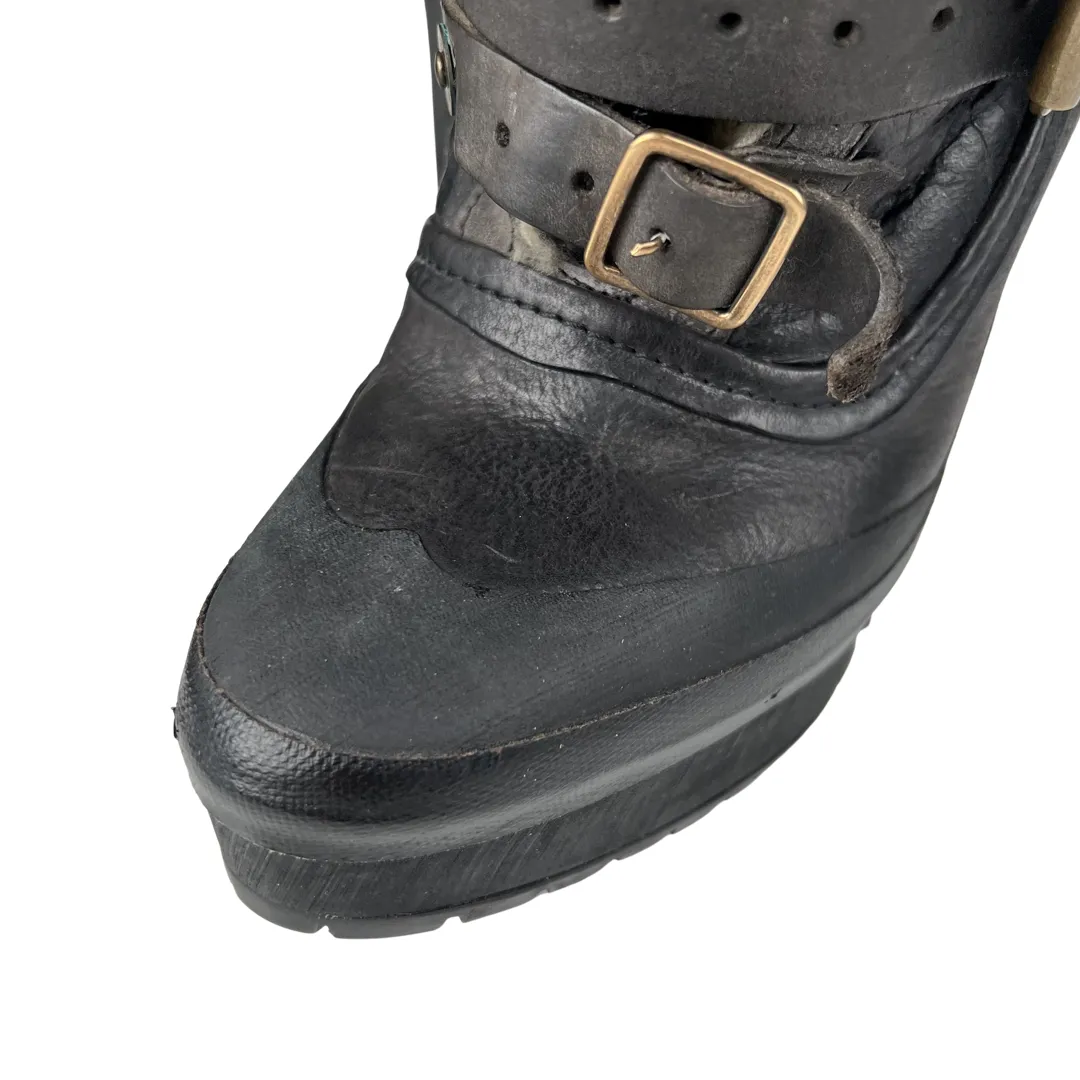 Burberry Prorsum Shearling Lined Black Leather Platform Ankle Boots