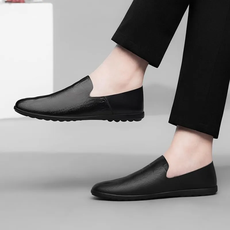 Business Cowhide Men's Shoes Summer Breathable Genuine Leather Moccasins Korean Soft Leather Loafers