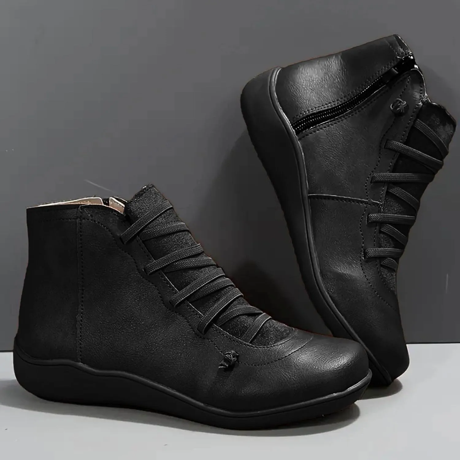 Cathalem Ankle Boots for Women Premium Orthopedic Boots Arch Support Leather Comfortable Side Zip Wedge Booties