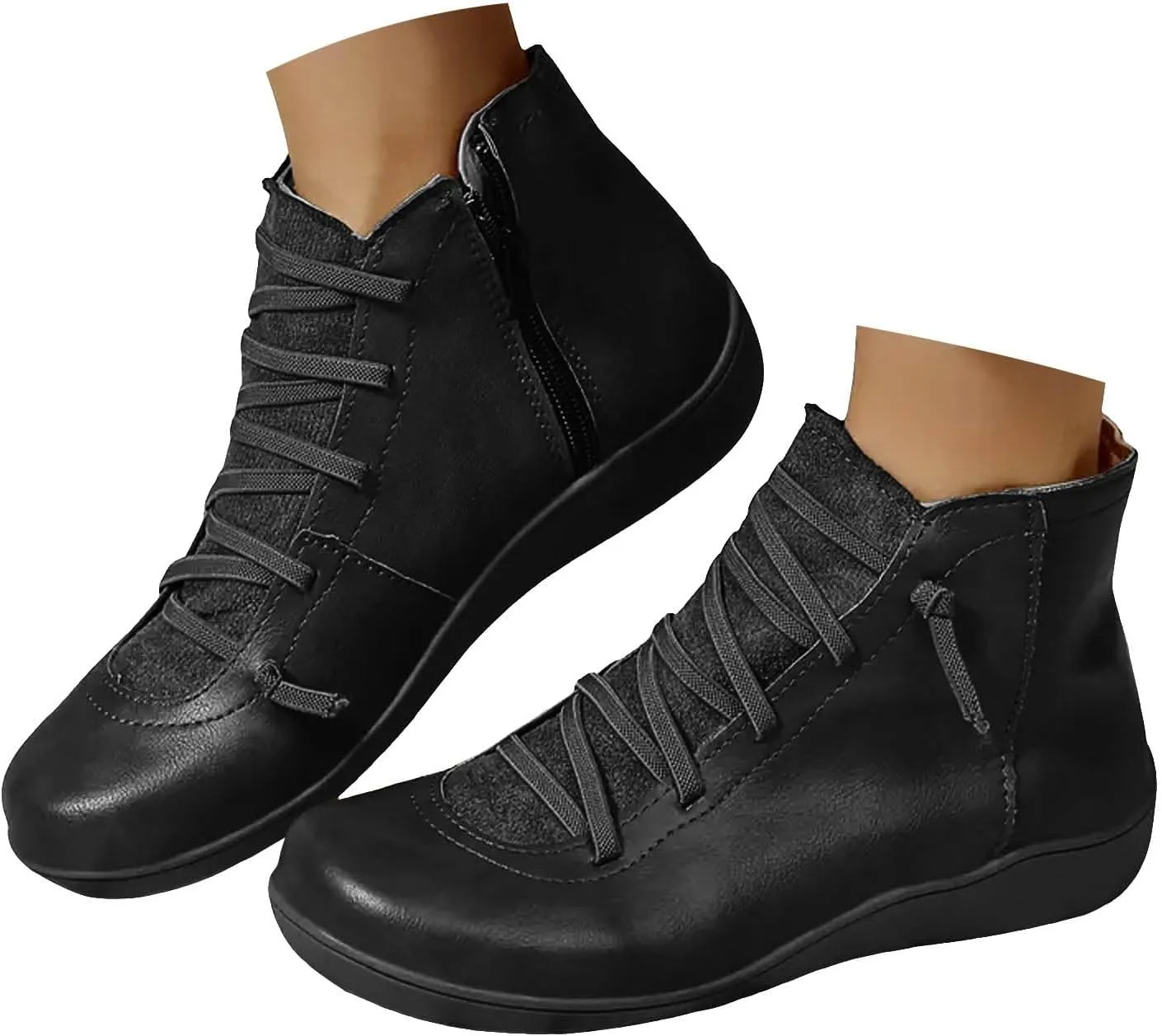 Cathalem Ankle Boots for Women Premium Orthopedic Boots Arch Support Leather Comfortable Side Zip Wedge Booties