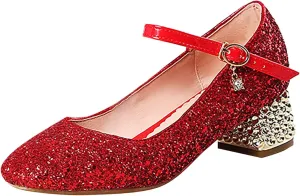 Children Girl Casual Shiny 4.5cm High Heel Shoes Closed Toe Hook and Loop Buckle Party Wedding 6 month baby girl outfit