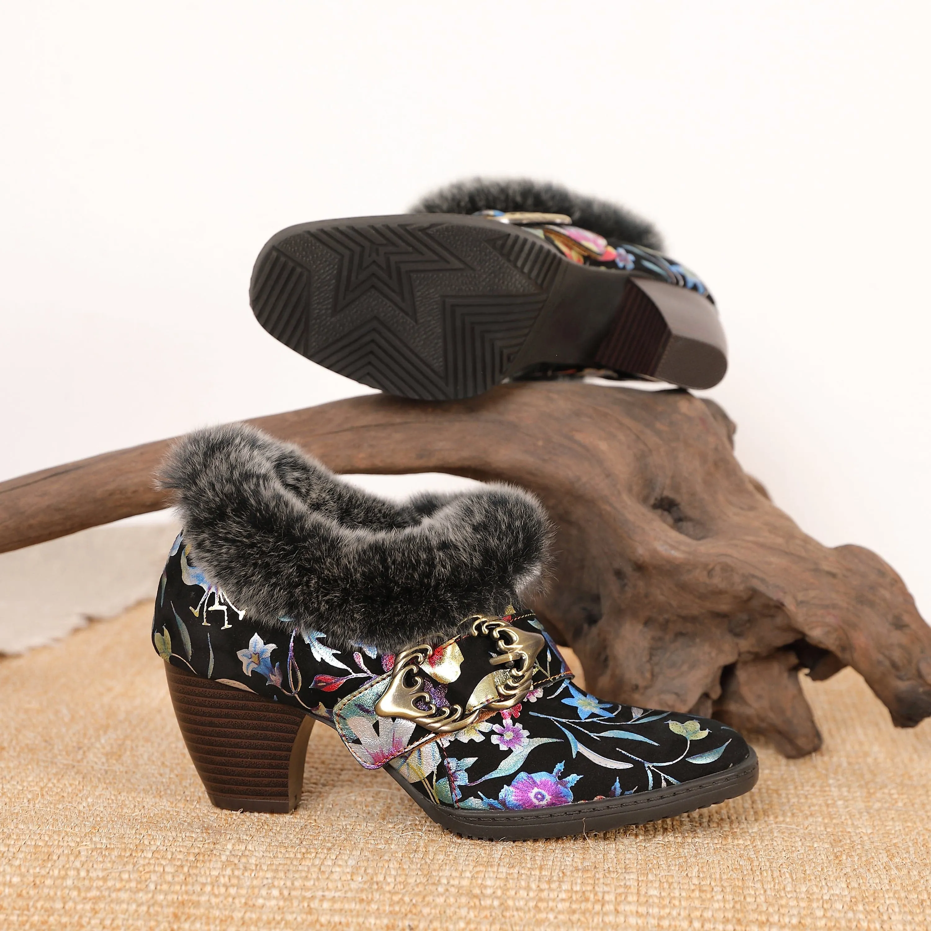 Colorful Comfortable Fur Collar Warm Pumps
