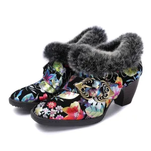 Colorful Comfortable Fur Collar Warm Pumps