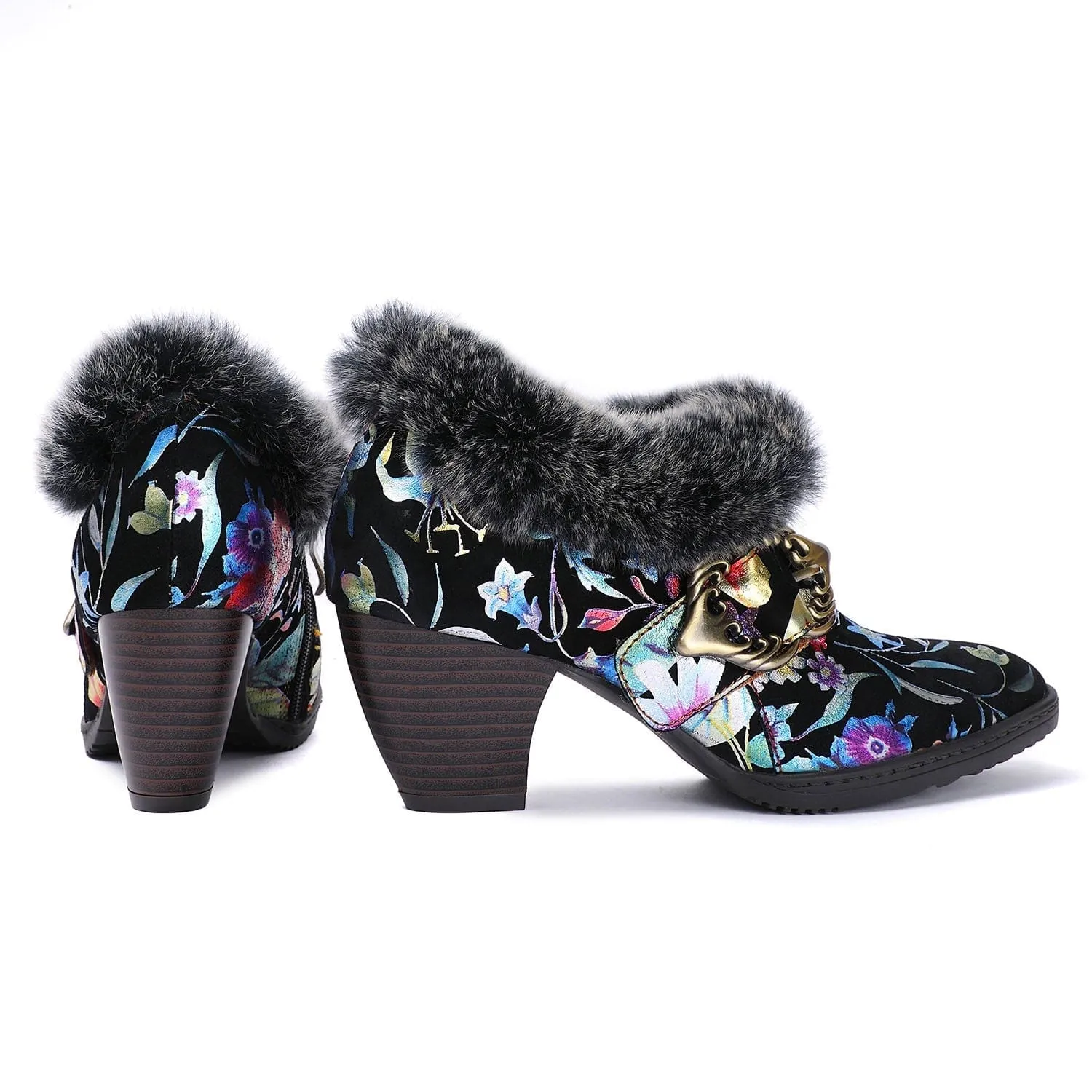 Colorful Comfortable Fur Collar Warm Pumps