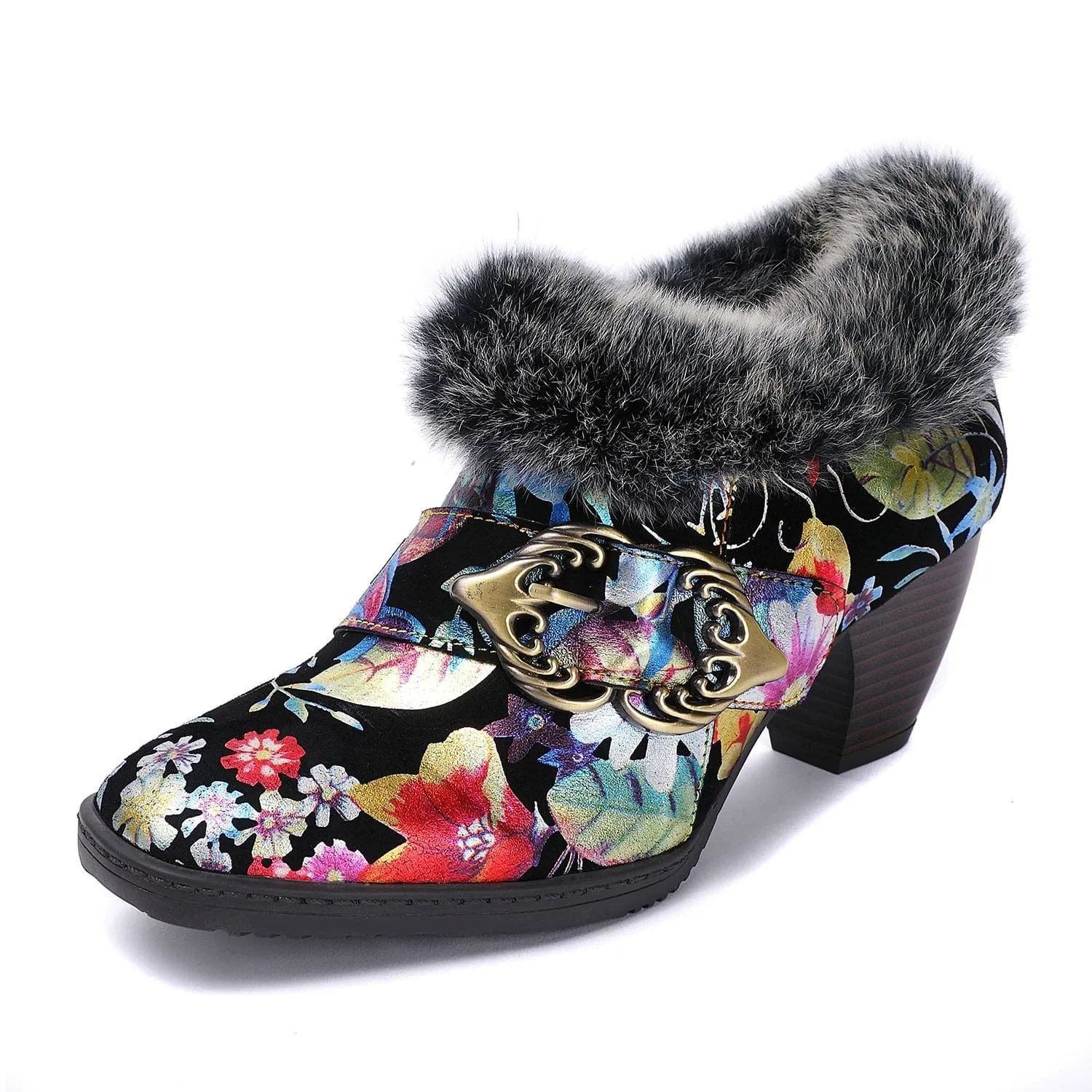 Colorful Comfortable Fur Collar Warm Pumps