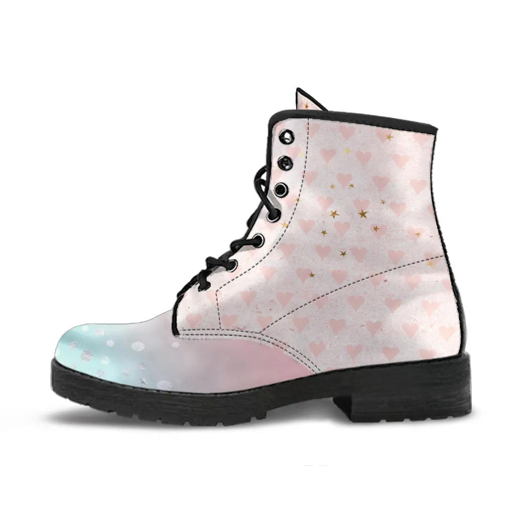 Combat Boots - Grunge Pink #101 | Aesthetic Shoes, Vegan Leather Handmade Lace Up Boots, Custom Shoes Boho, Vintage Style, Gift Idea