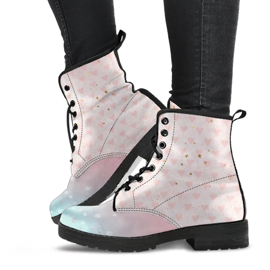Combat Boots - Grunge Pink #101 | Aesthetic Shoes, Vegan Leather Handmade Lace Up Boots, Custom Shoes Boho, Vintage Style, Gift Idea