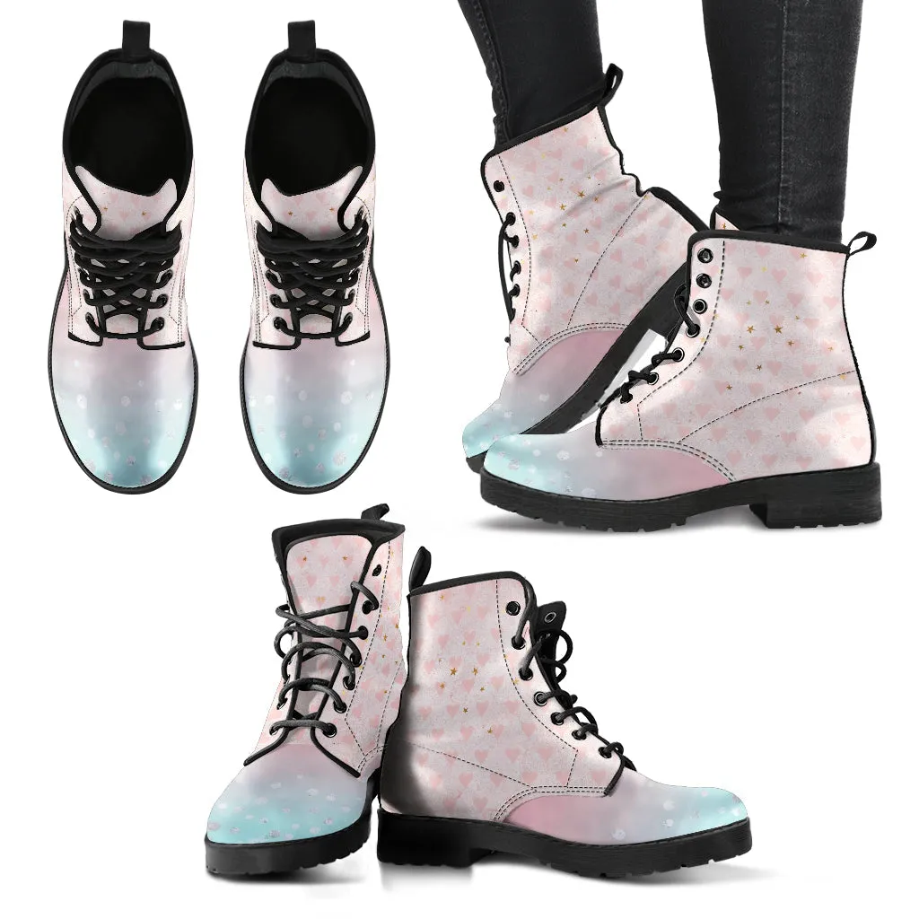 Combat Boots - Grunge Pink #101 | Aesthetic Shoes, Vegan Leather Handmade Lace Up Boots, Custom Shoes Boho, Vintage Style, Gift Idea
