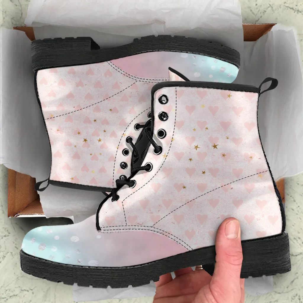 Combat Boots - Grunge Pink #101 | Aesthetic Shoes, Vegan Leather Handmade Lace Up Boots, Custom Shoes Boho, Vintage Style, Gift Idea