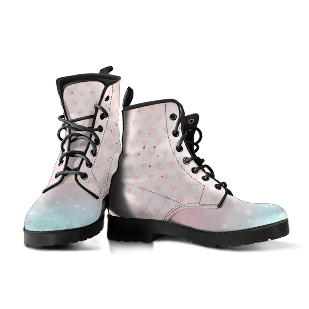 Combat Boots - Grunge Pink #101 | Aesthetic Shoes, Vegan Leather Handmade Lace Up Boots, Custom Shoes Boho, Vintage Style, Gift Idea
