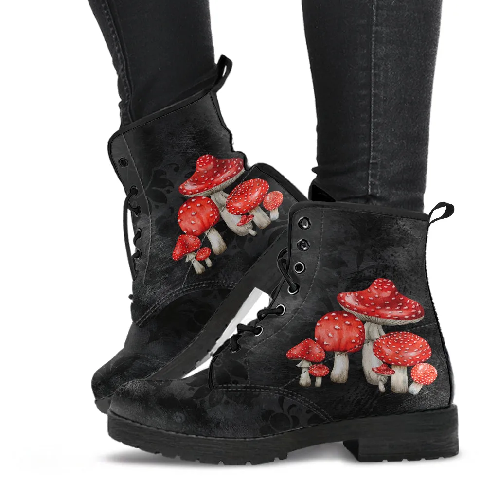 Combat Boots - Mushroom Boots #103 | Mushroom Gift, Birthday Gift Idea, Vegan Leather Lace Up Boots, Custom Unisex Adult Shoes, Gift for Her