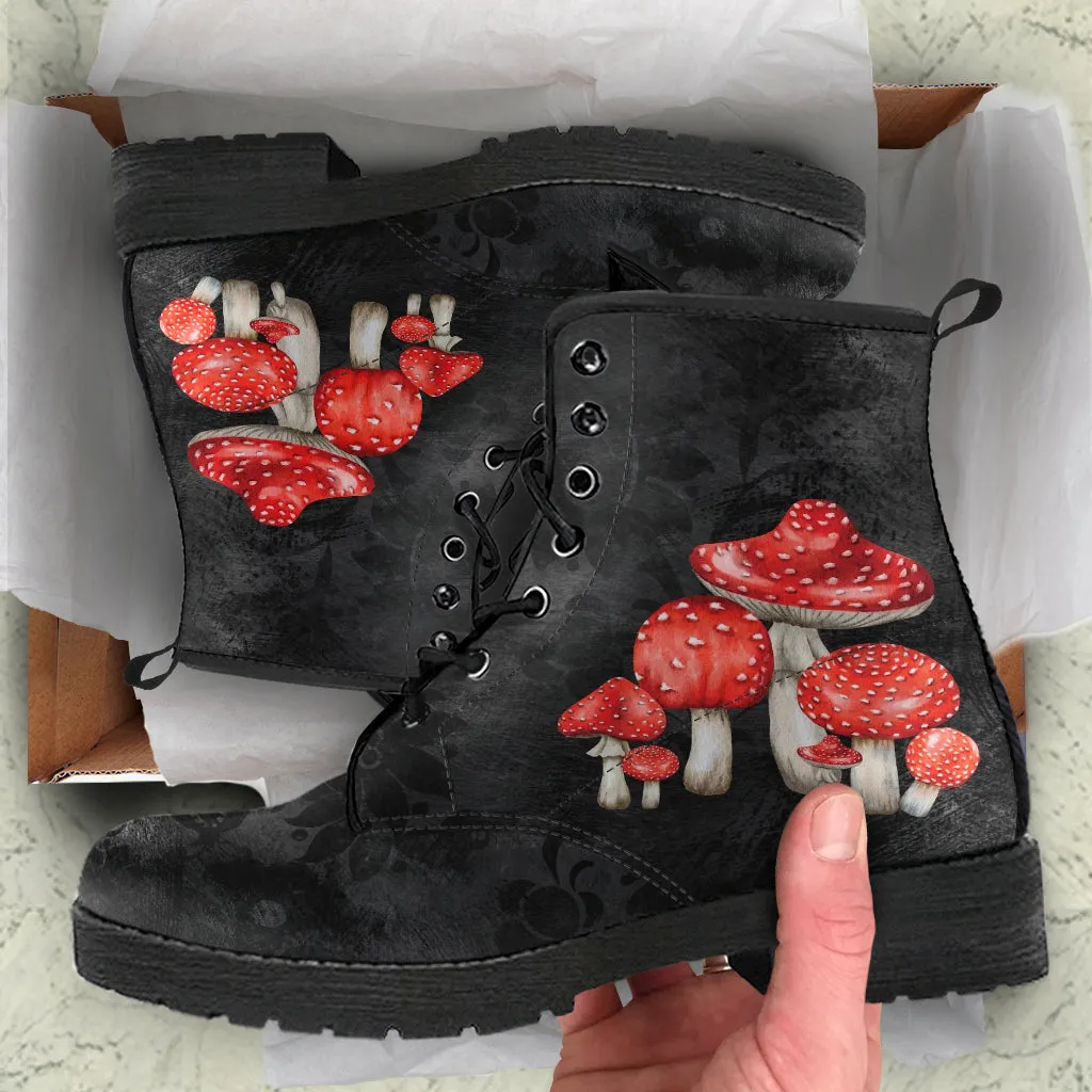 Combat Boots - Mushroom Boots #103 | Mushroom Gift, Birthday Gift Idea, Vegan Leather Lace Up Boots, Custom Unisex Adult Shoes, Gift for Her