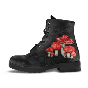Combat Boots - Mushroom Boots #103 | Mushroom Gift, Birthday Gift Idea, Vegan Leather Lace Up Boots, Custom Unisex Adult Shoes, Gift for Her