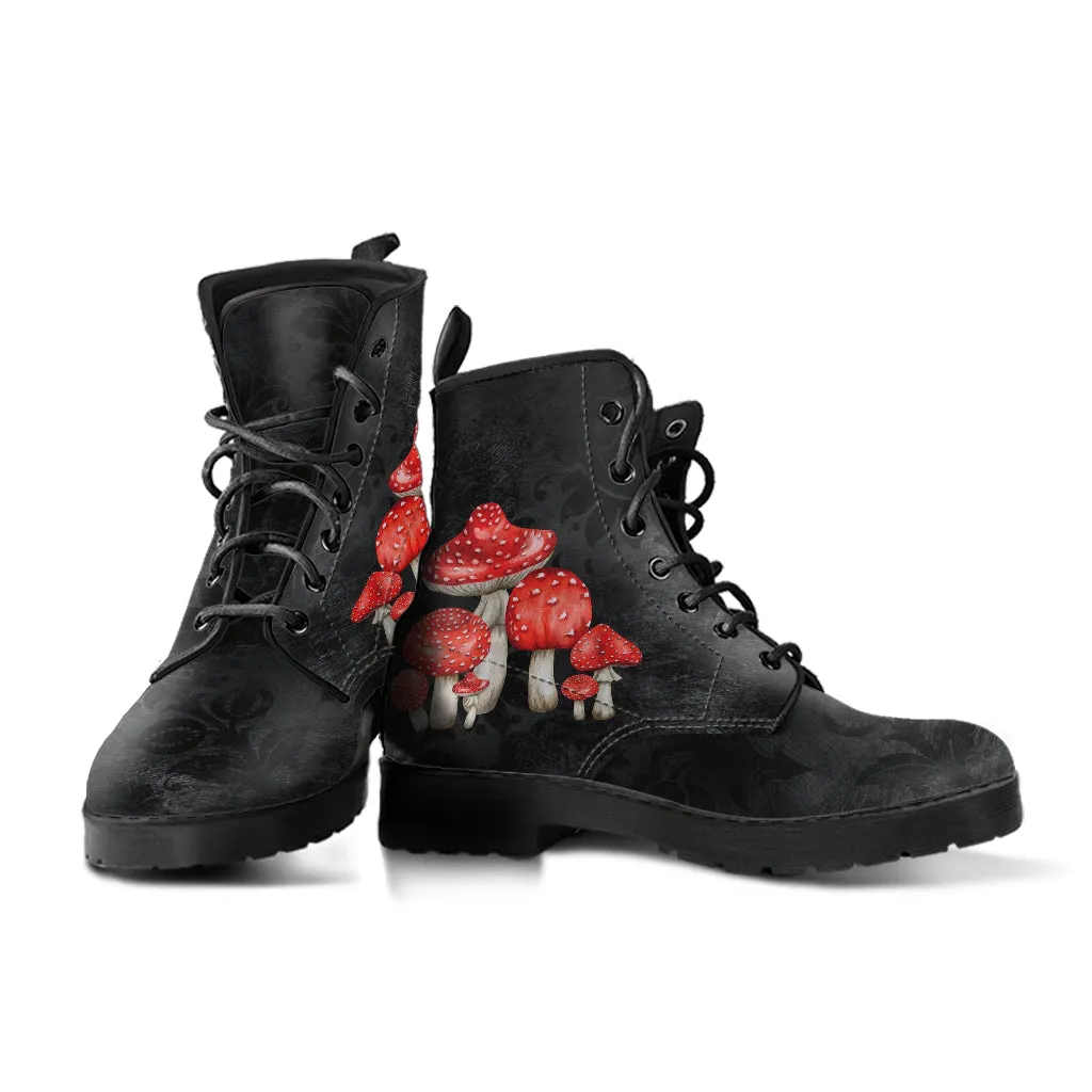 Combat Boots - Mushroom Boots #103 | Mushroom Gift, Birthday Gift Idea, Vegan Leather Lace Up Boots, Custom Unisex Adult Shoes, Gift for Her