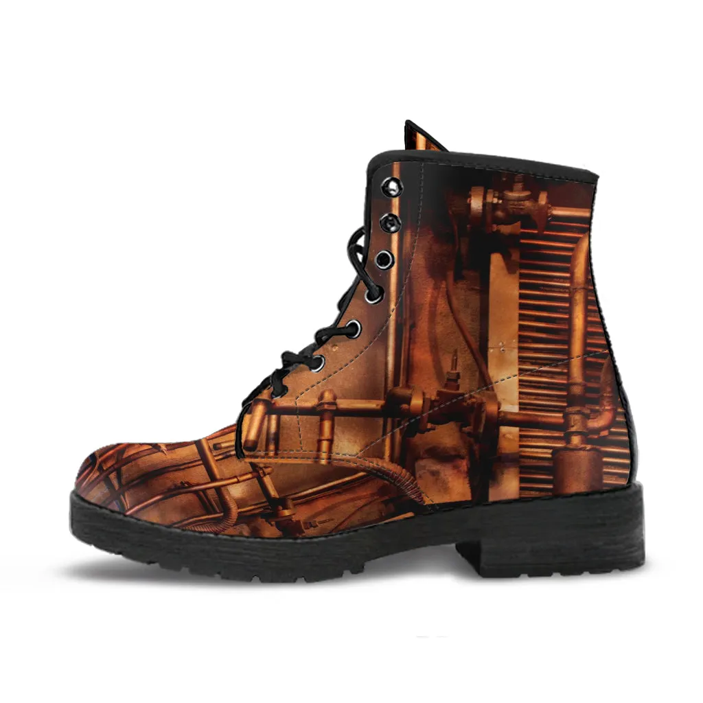 Combat Boots - Steampunk Inspired Design #104 | Grunge Unisex Adult Shoes, Vegan Leather Handmade Lace Up Boots, Custom Shoes Boho