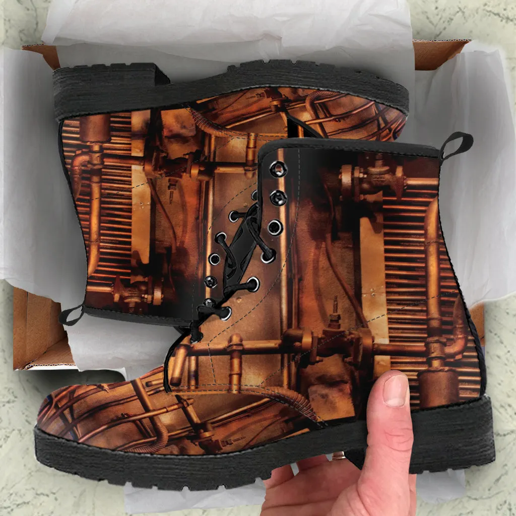 Combat Boots - Steampunk Inspired Design #104 | Grunge Unisex Adult Shoes, Vegan Leather Handmade Lace Up Boots, Custom Shoes Boho