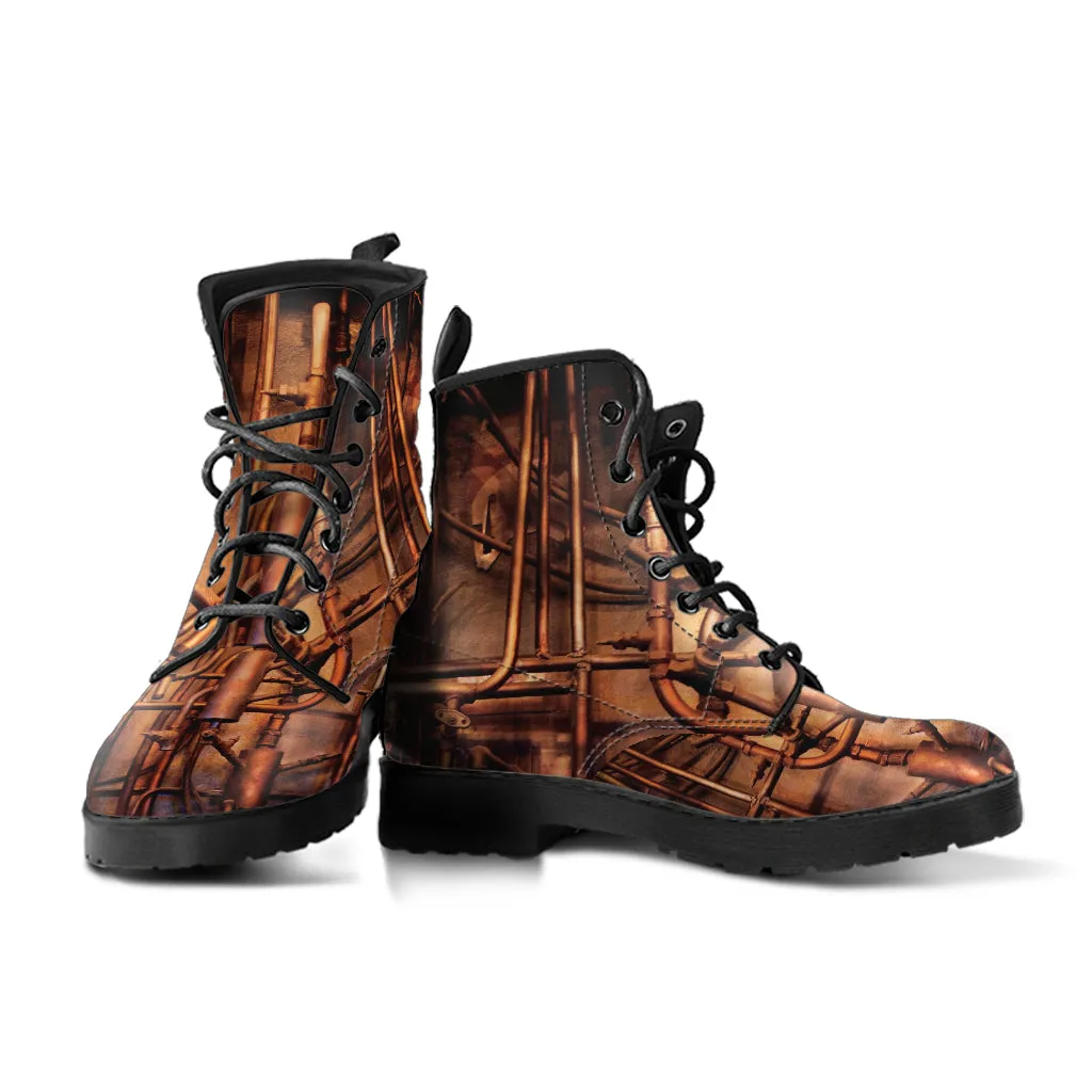 Combat Boots - Steampunk Inspired Design #104 | Grunge Unisex Adult Shoes, Vegan Leather Handmade Lace Up Boots, Custom Shoes Boho