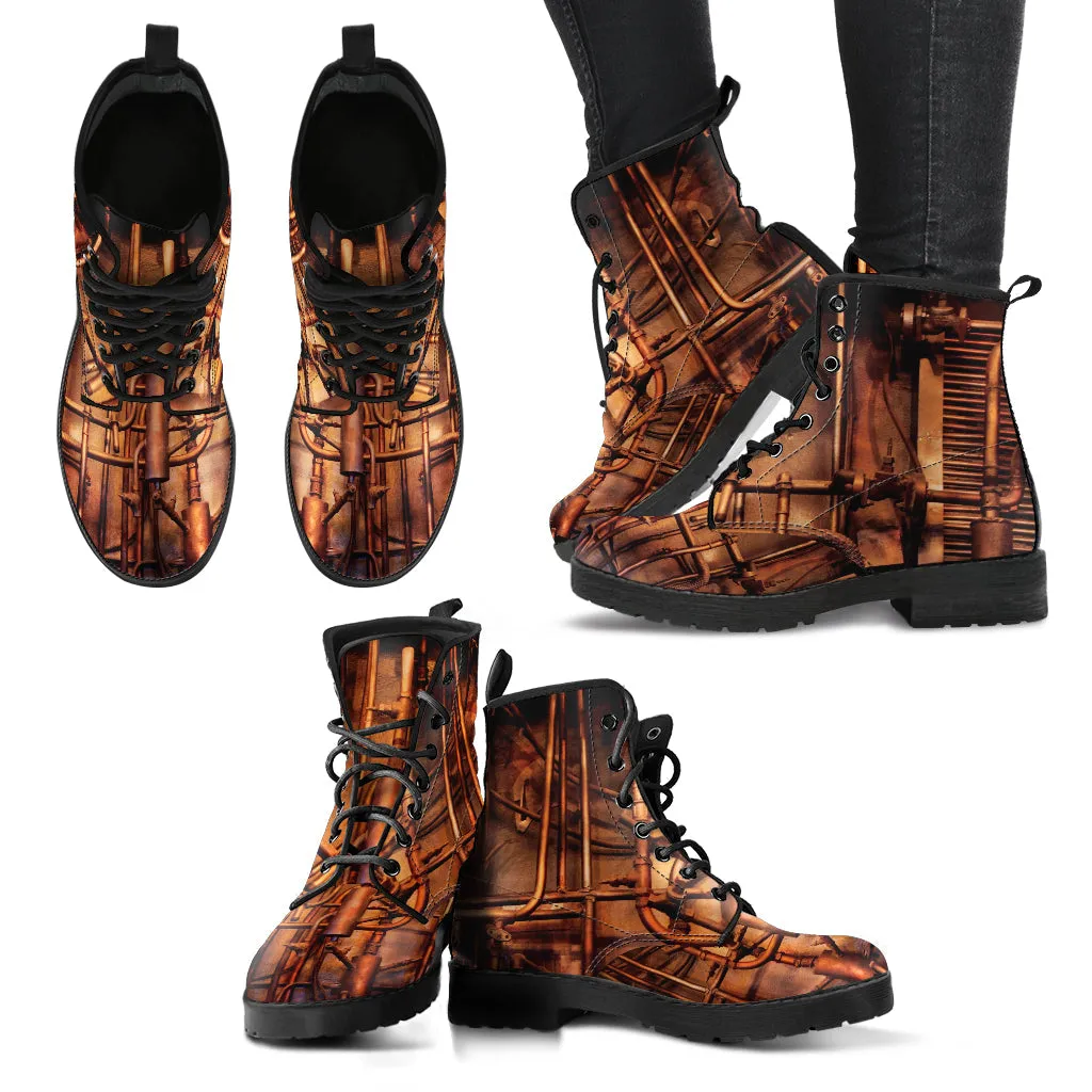 Combat Boots - Steampunk Inspired Design #104 | Grunge Unisex Adult Shoes, Vegan Leather Handmade Lace Up Boots, Custom Shoes Boho