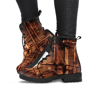 Combat Boots - Steampunk Inspired Design #104 | Grunge Unisex Adult Shoes, Vegan Leather Handmade Lace Up Boots, Custom Shoes Boho