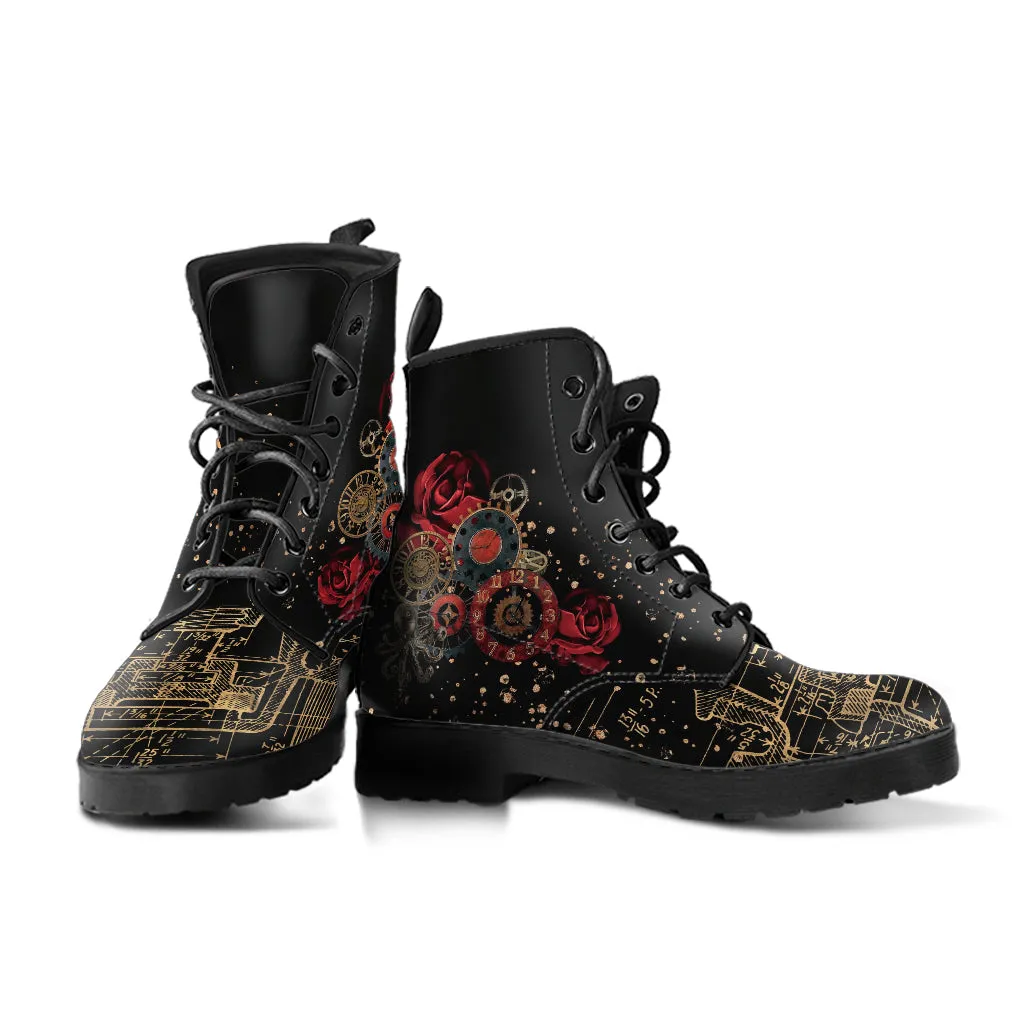 Combat Boots - Steampunk Inspired Design #110 Sci-fi Mermaid | Custom Unisex Adult Shoes, Vegan Leather Handmade Lace Up, Science Fiction