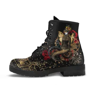 Combat Boots - Steampunk Inspired Design #110 Sci-fi Mermaid | Custom Unisex Adult Shoes, Vegan Leather Handmade Lace Up, Science Fiction