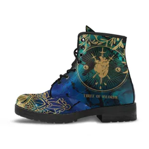 Combat Boots - Three of Swords #102 | Tarot Art, Unisex Adult Shoes, Vegan Leather Handmade Lace Up Boots, Custom Shoes Boho, Aesthetic