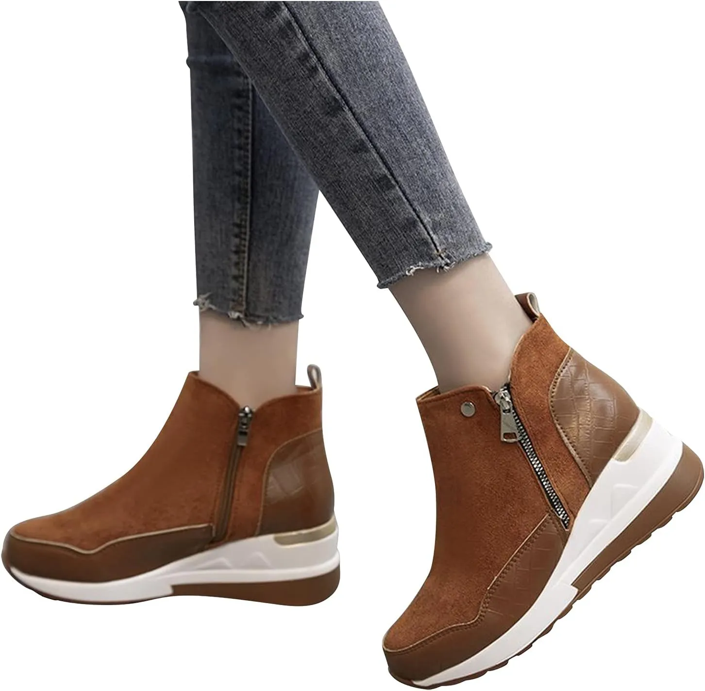 Cowboy Boots for Women High Heel Peep Toe Ankle Booties Leather Boots Wedges Short Booties Single Shoes 52