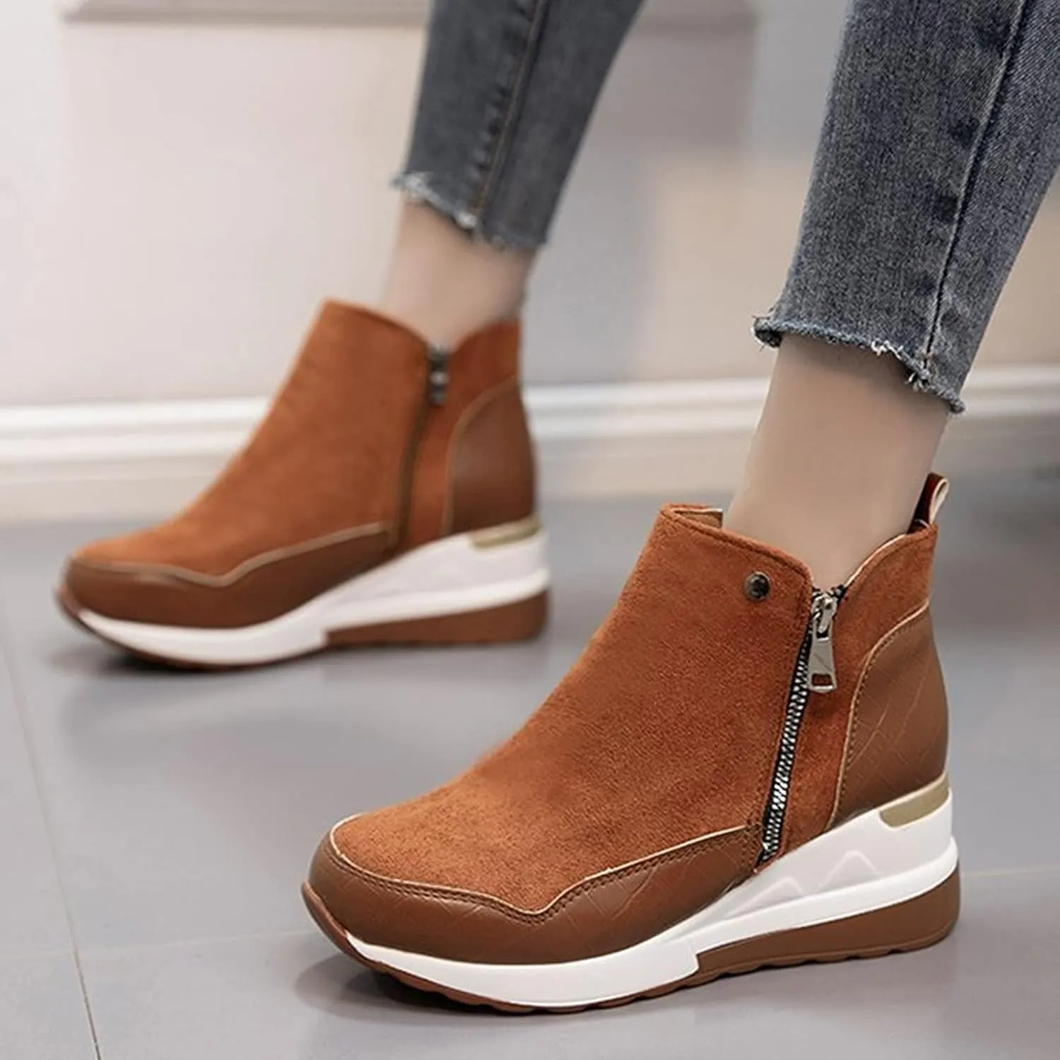 Cowboy Boots for Women High Heel Peep Toe Ankle Booties Leather Boots Wedges Short Booties Single Shoes 52