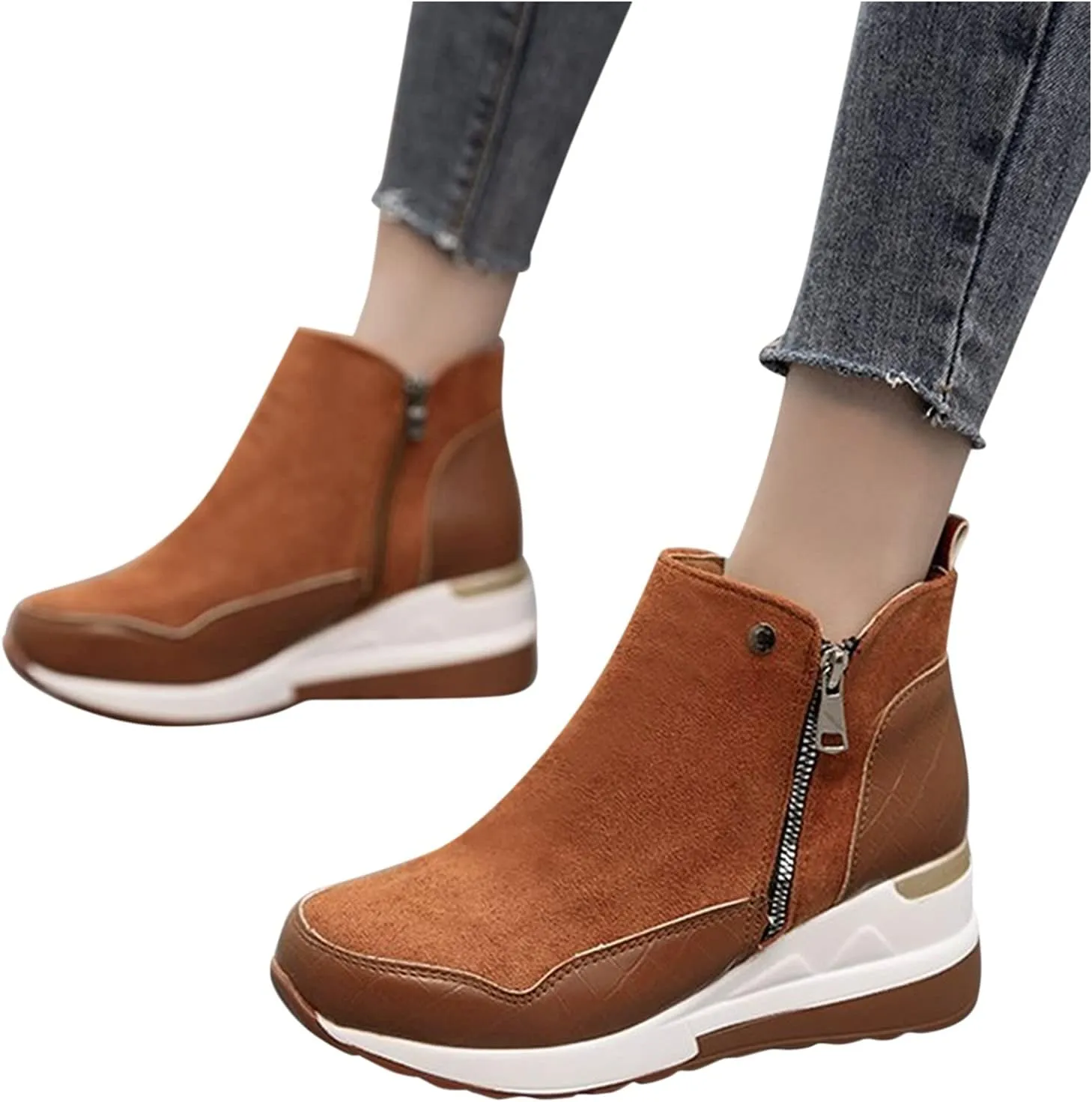 Cowboy Boots for Women High Heel Peep Toe Ankle Booties Leather Boots Wedges Short Booties Single Shoes 52