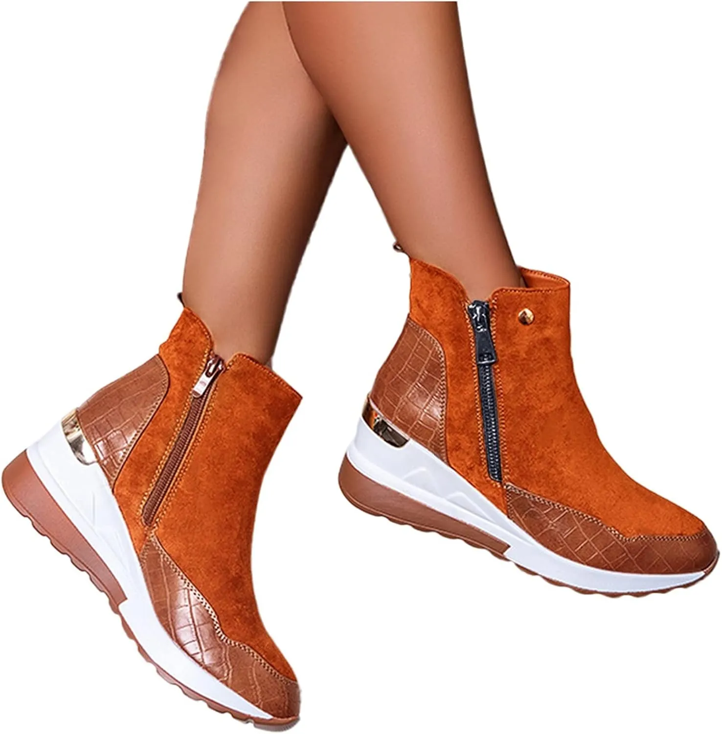 Cowboy Boots for Women High Heel Peep Toe Ankle Booties Leather Boots Wedges Short Booties Single Shoes 52