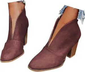 Crzidha High Heel Ankle Boot for Women,Comfortable Arch Support Stacked Mid Heel Booties Cut Out Slip On Booties Modern Business Work Boots for Ladies Dressy Casual Leather Boots