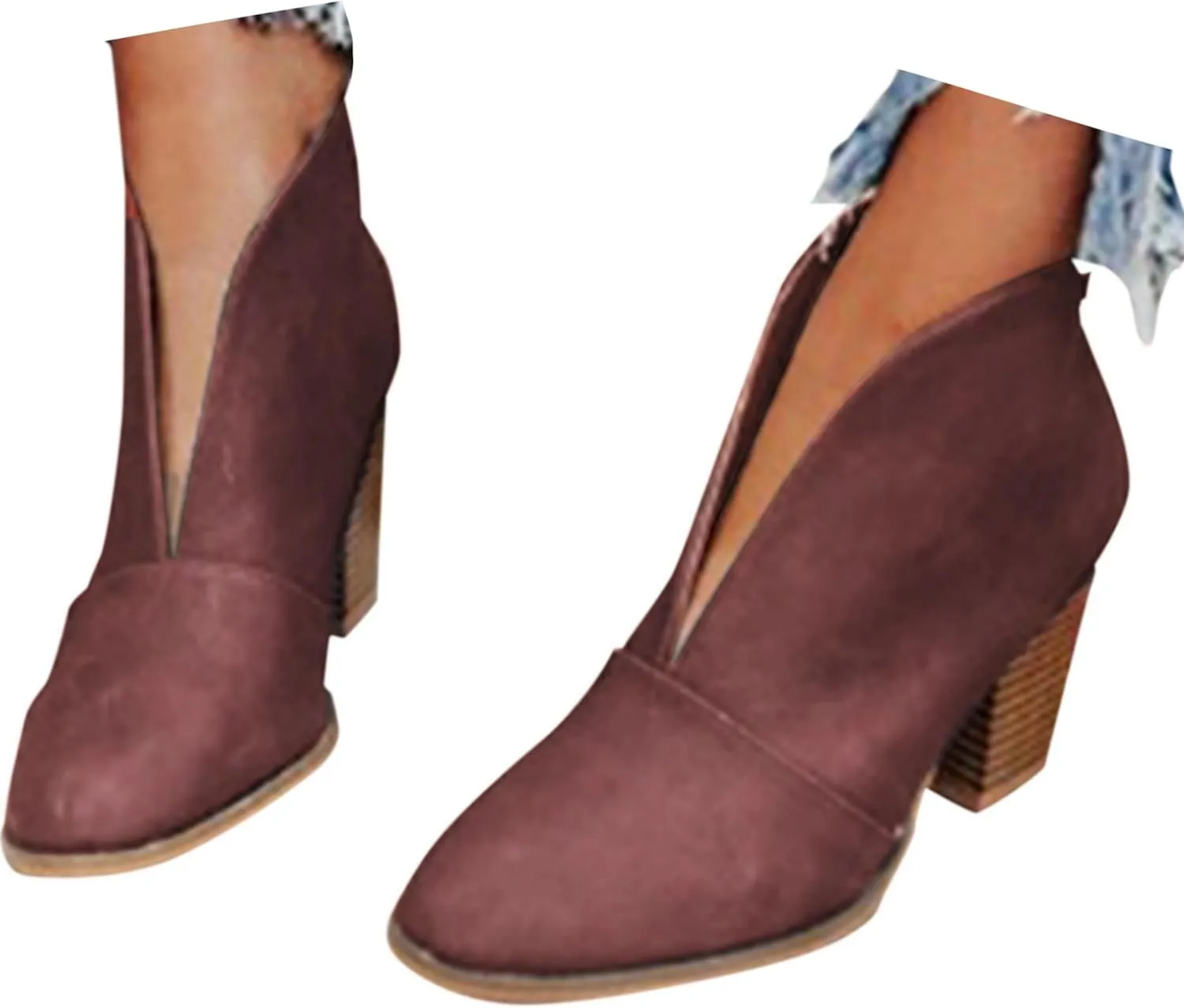 Crzidha High Heel Ankle Boot for Women,Comfortable Arch Support Stacked Mid Heel Booties Cut Out Slip On Booties Modern Business Work Boots for Ladies Dressy Casual Leather Boots