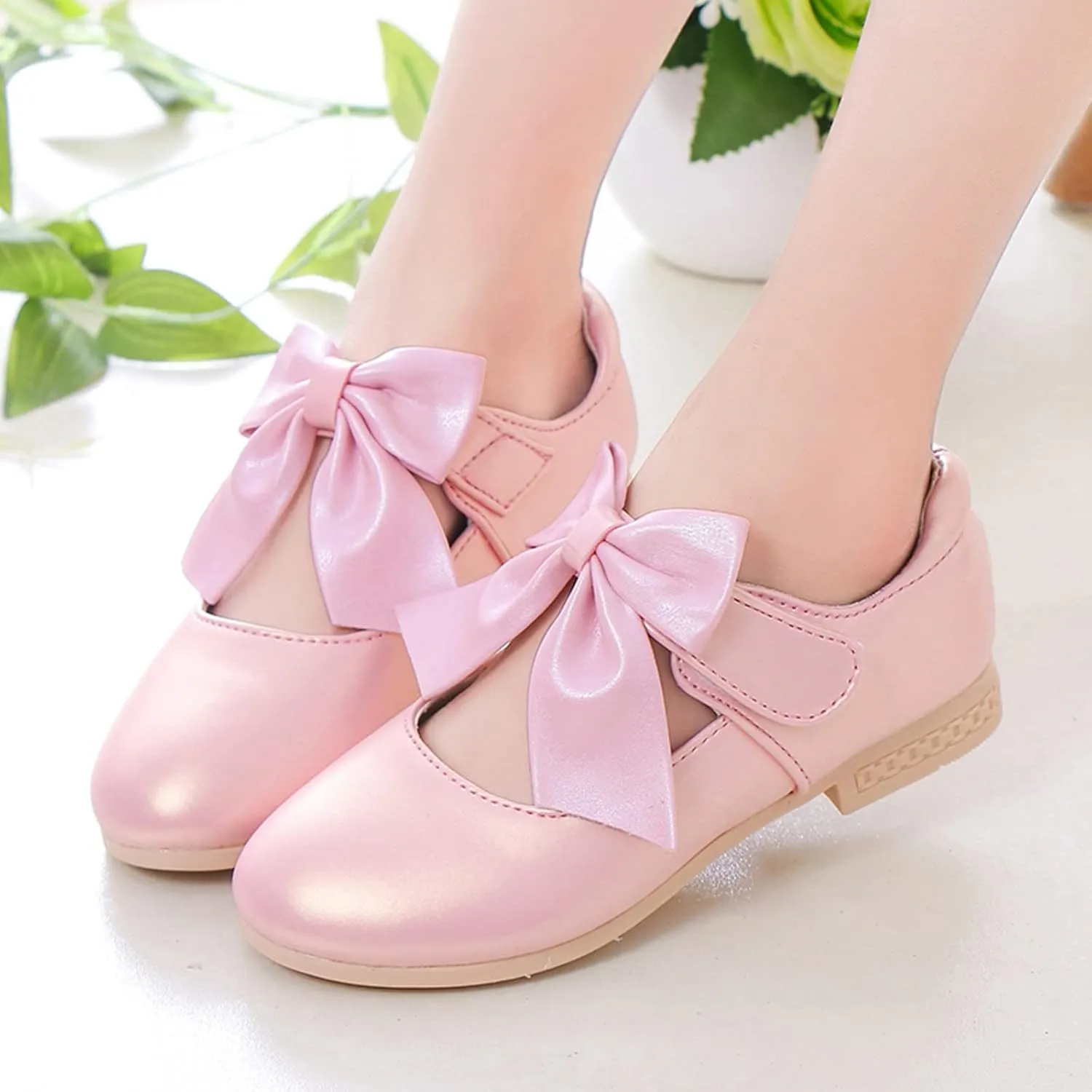 Cute Bowknot Girls Mary Jane Low Heel Dress Shoes Princess Elegant Flower Wedding Pary Ballet Pump Baptism Shoes