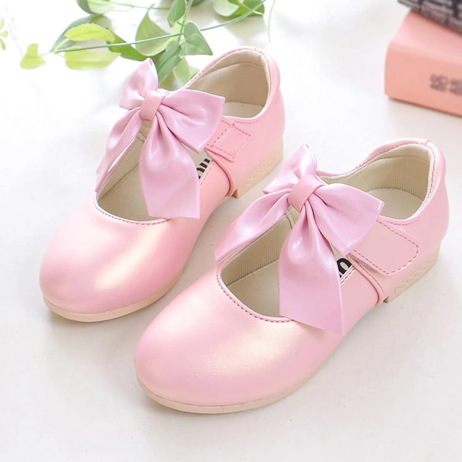 Cute Bowknot Girls Mary Jane Low Heel Dress Shoes Princess Elegant Flower Wedding Pary Ballet Pump Baptism Shoes