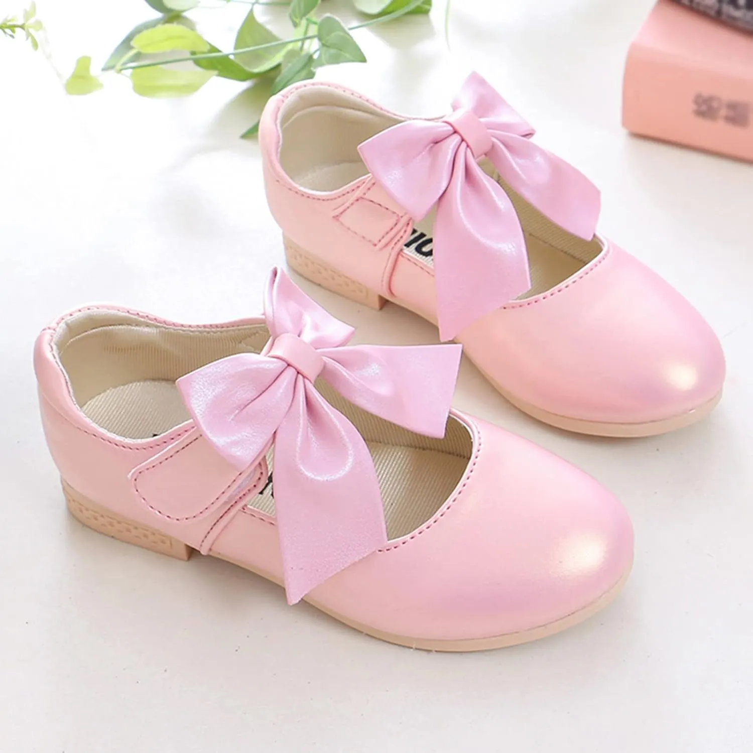Cute Bowknot Girls Mary Jane Low Heel Dress Shoes Princess Elegant Flower Wedding Pary Ballet Pump Baptism Shoes