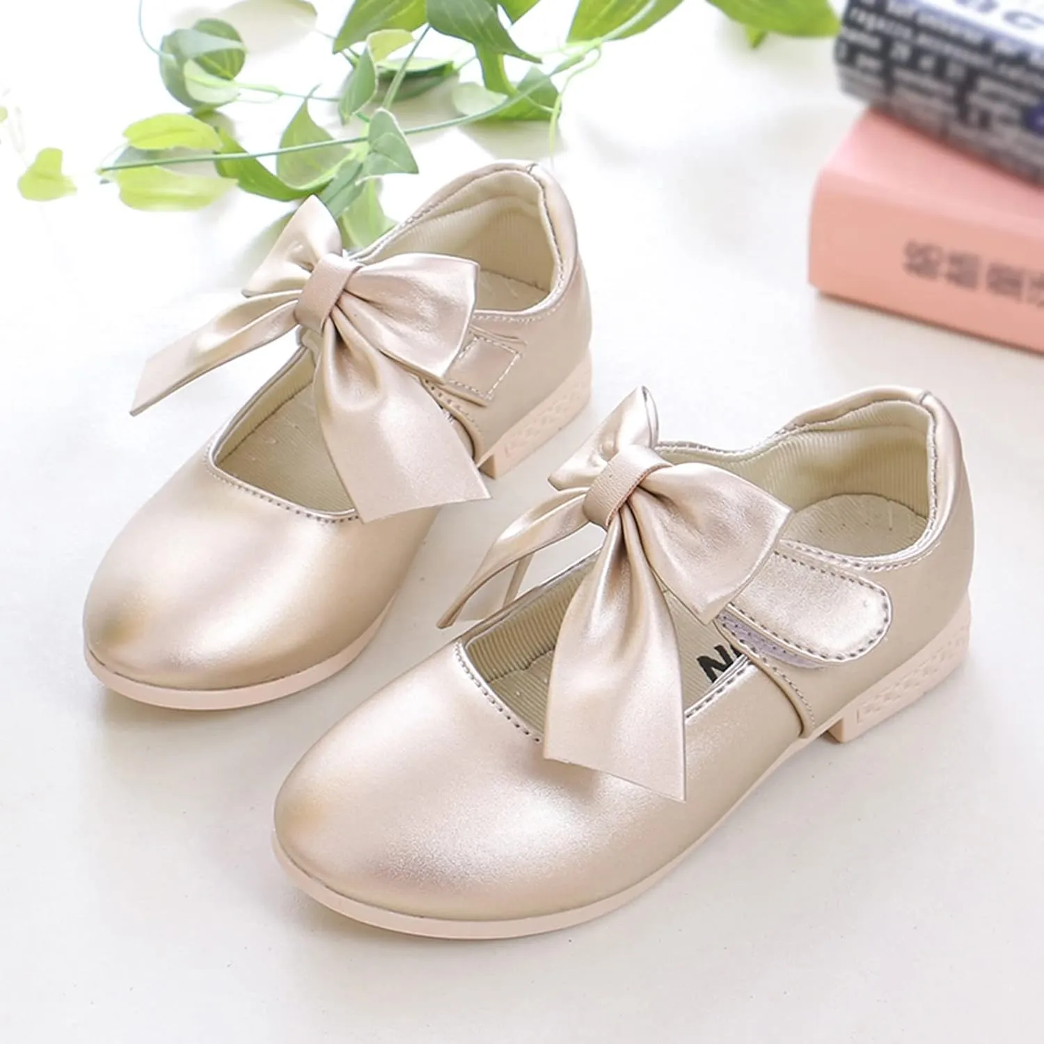 Cute Bowknot Girls Mary Jane Low Heel Dress Shoes Princess Elegant Flower Wedding Pary Ballet Pump Baptism Shoes