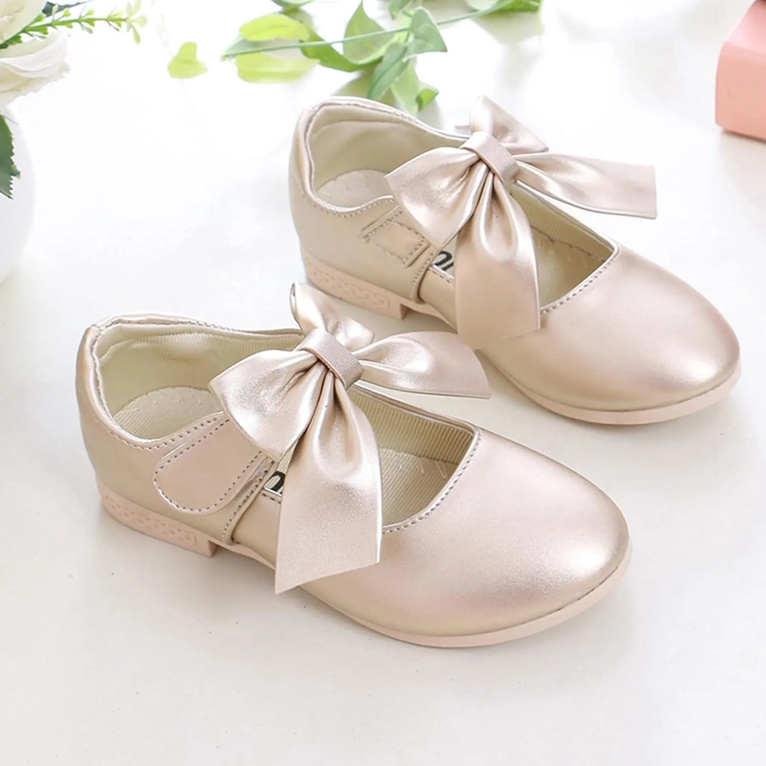 Cute Bowknot Girls Mary Jane Low Heel Dress Shoes Princess Elegant Flower Wedding Pary Ballet Pump Baptism Shoes