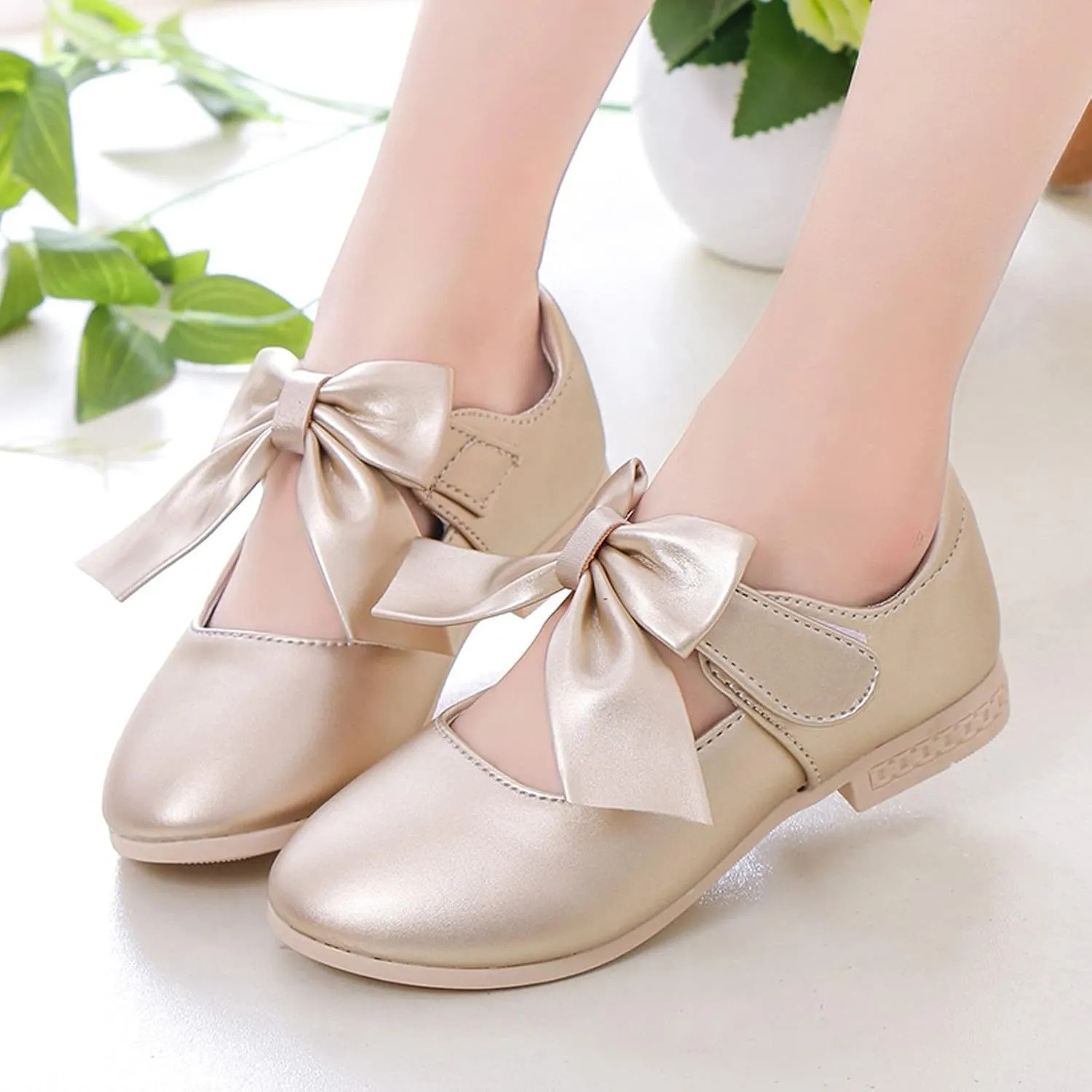 Cute Bowknot Girls Mary Jane Low Heel Dress Shoes Princess Elegant Flower Wedding Pary Ballet Pump Baptism Shoes