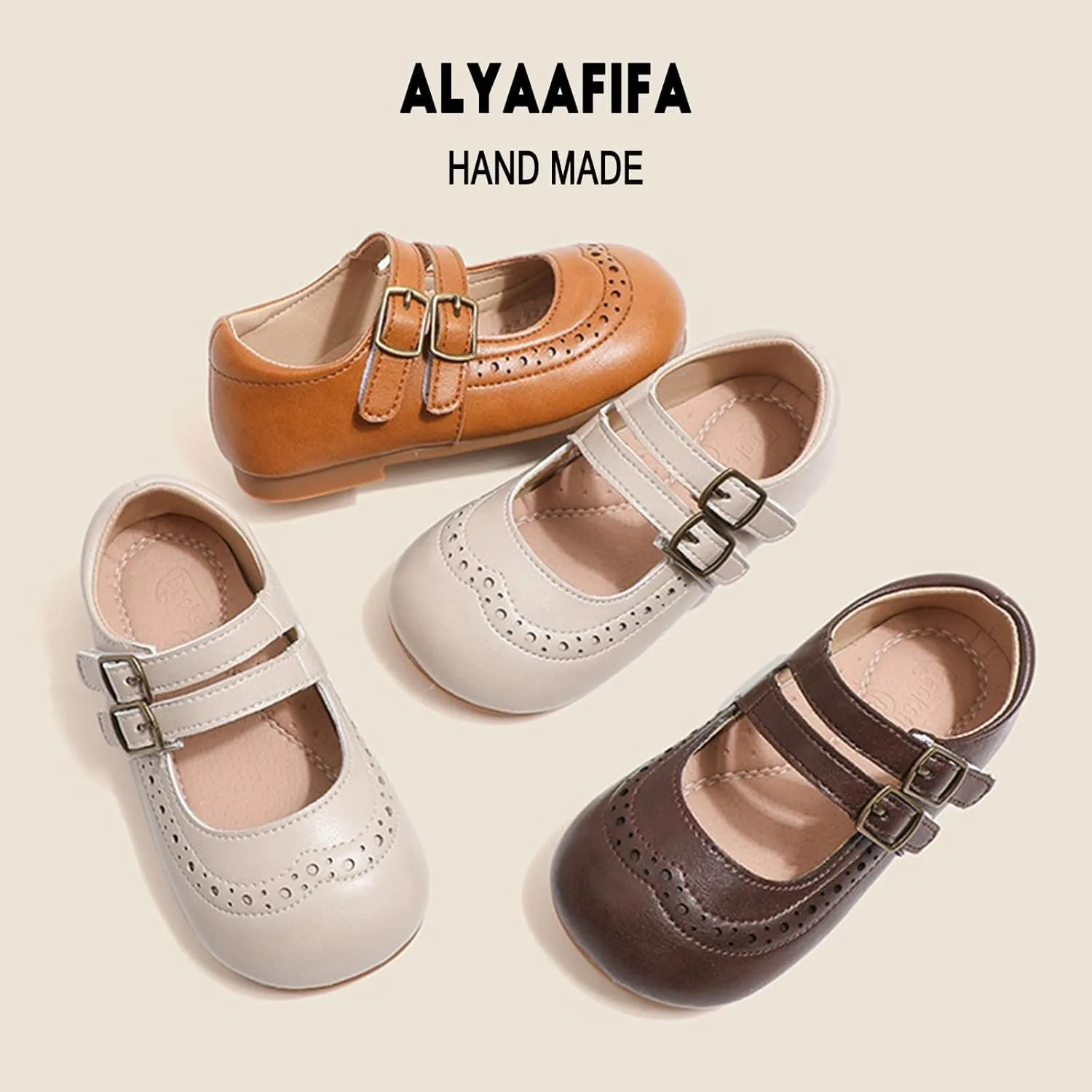 Cute Mary Jane Flats for Girls Closed Round Toe Ankle Strap Hook and Loop Pumps Toddler Little Kids Big Kid Casual Party School Uniform Dress Shoes Lightweight