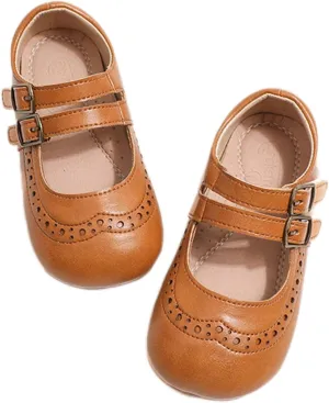 Cute Mary Jane Flats for Girls Closed Round Toe Ankle Strap Hook and Loop Pumps Toddler Little Kids Big Kid Casual Party School Uniform Dress Shoes Lightweight