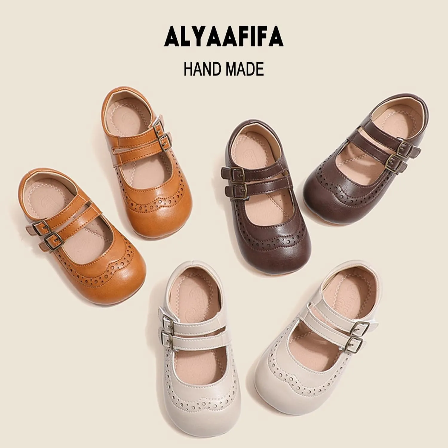 Cute Mary Jane Flats for Girls Closed Round Toe Ankle Strap Hook and Loop Pumps Toddler Little Kids Big Kid Casual Party School Uniform Dress Shoes Lightweight