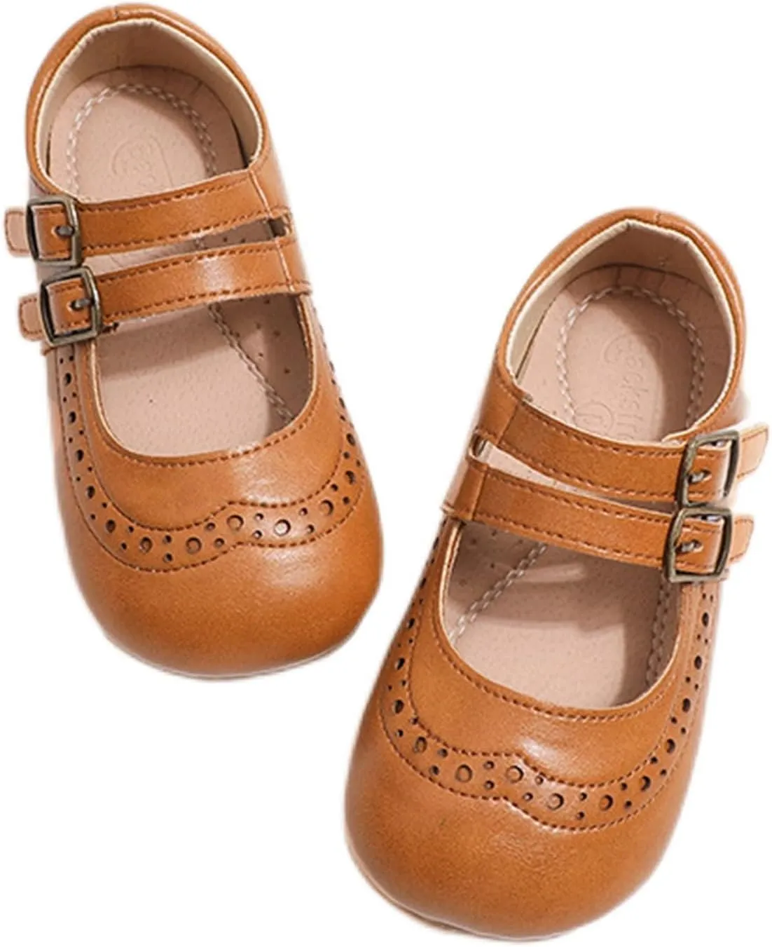 Cute Mary Jane Flats for Girls Closed Round Toe Ankle Strap Hook and Loop Pumps Toddler Little Kids Big Kid Casual Party School Uniform Dress Shoes Lightweight