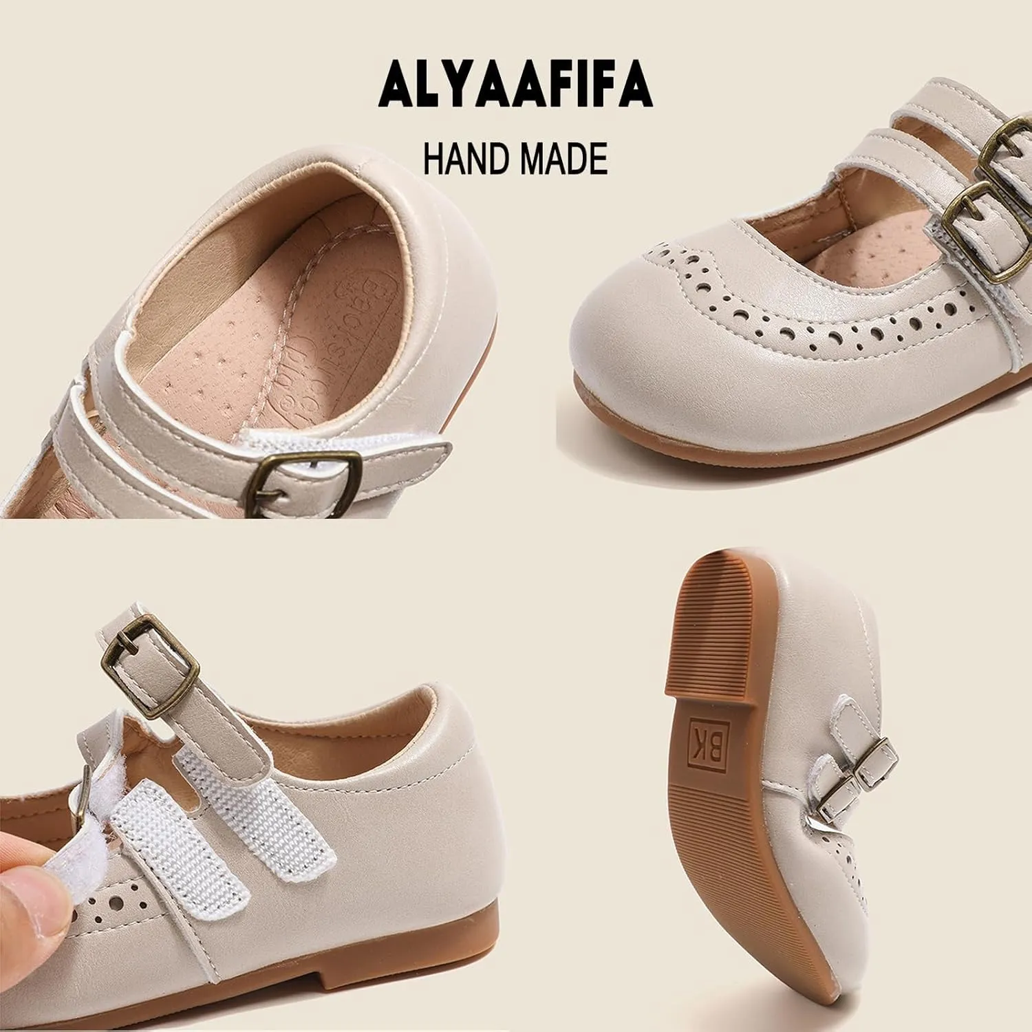 Cute Mary Jane Flats for Girls Closed Round Toe Ankle Strap Hook and Loop Pumps Toddler Little Kids Big Kid Casual Party School Uniform Dress Shoes Lightweight