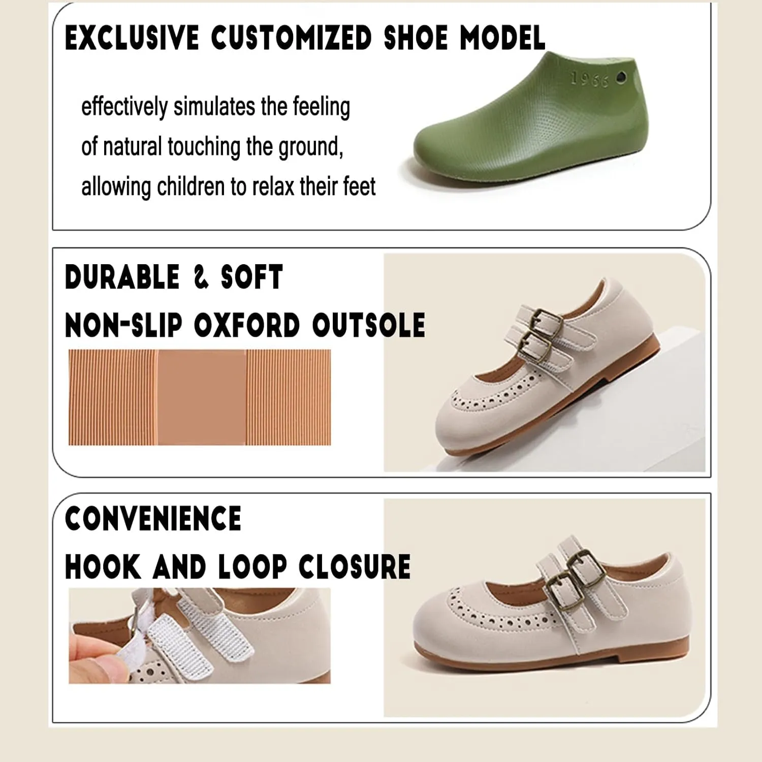 Cute Mary Jane Flats for Girls Closed Round Toe Ankle Strap Hook and Loop Pumps Toddler Little Kids Big Kid Casual Party School Uniform Dress Shoes Lightweight